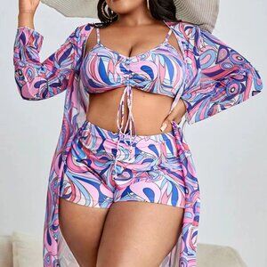 SL609/SP493 Pink Swirl 3pc Digital Printed Swim Set